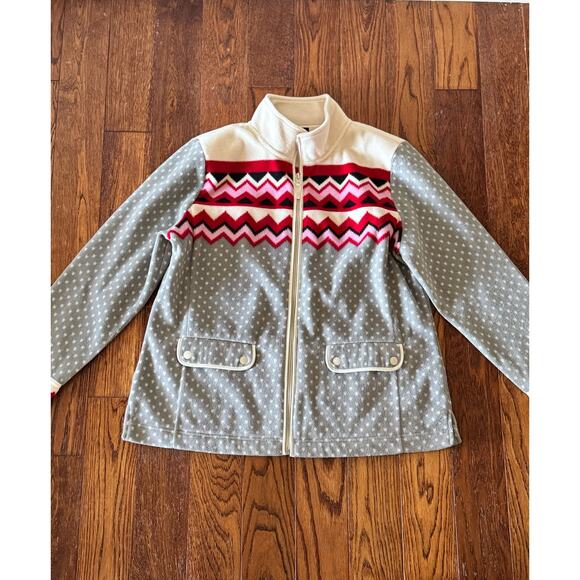 Talbots Jacket Womens Petite Large Polka Dot Chevron Fleece Zip Up Soft Sweater - Picture 5 of 10